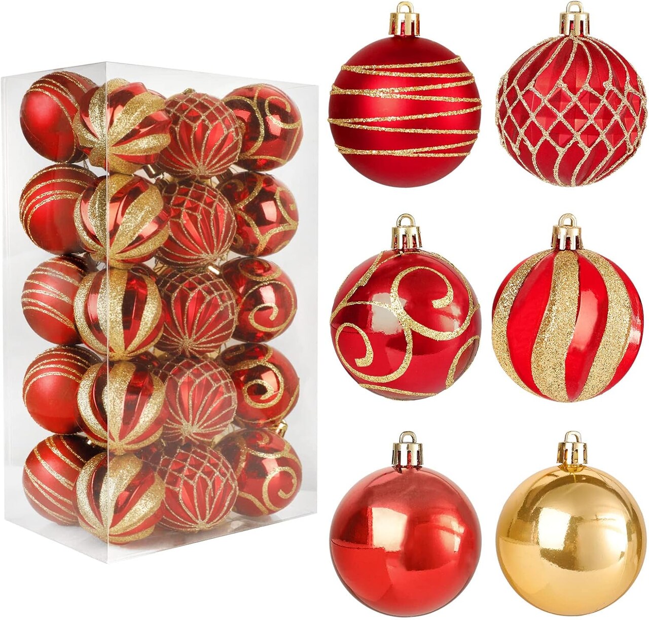 30 PCS Christmas Ball Ornaments Tree Decorations, 60mm/2.36" Classic Red and Gold Shatterproof Christmas Bulbs Ornaments for Xmas Tree Holiday Wreath Decor